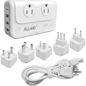 ALLWEI International Travel Adapter 220V to 110V Power Voltage Converter for Hair Straightener/Curling Iron, Universal Power Plug Adapter UK, US, AU, EU, IT, India (White)