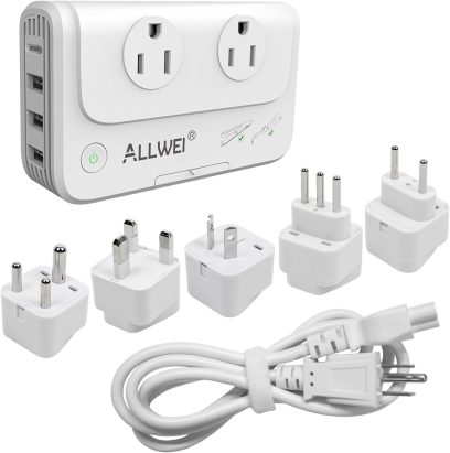 ALLWEI International Travel Adapter 220V to 110V Power Voltage Converter for Hair Straightener/Curling Iron, Universal Power Plug Adapter UK, US, AU, EU, IT, India (White) - Image 9